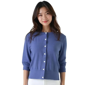 Femmes élégant col en V à manches longues Cardigan veste 100% coton lâche hauts tricotés Anti-rides respirant caractéristiques pour l'automne - Product Image 2