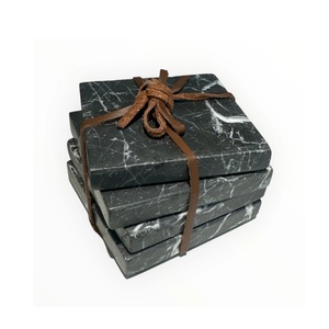 Sous-verre en marbre Tapis de tasse à café de forme différente forme carrée et couleur noire Article de décoration de table en pierre blanche - Product Image 6