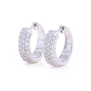 Round Diamond Three Row <b>Huggie</b> Hoop Earring For Her - Product Image 1