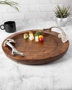 Plateau de service rond en bois Offre Spéciale avec poignée en feuille de métal pour la maison de restaurant de mariage de Noël - Product Image 4