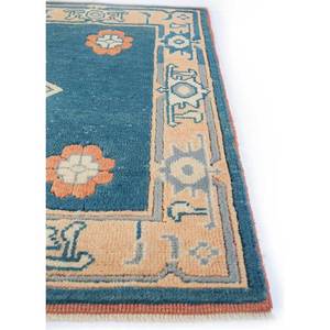 Tapis en laine noué à la main Nuray Classic Blue, motif rectangulaire médaillon, design puzzle et losanges pour la maison et les adolescents, modèle Pae-272 - Product Image 4