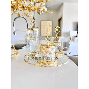 HOME IMPRESSION Luxury Hot Selling Trending New Arrival Clear <b>Glass</b> Metal Gold Plated Handmade Eco-Friendly Storage Jar - Product Image 2