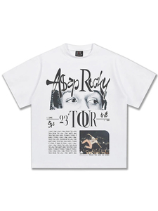T-shirt ample à manches courtes, style streetwear uni, col rond, blanc pour homme, 100% coton, coupe dobby - Product Image 3