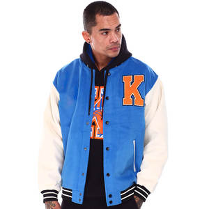 แจ็กเก็ตเบสบอลทีมโรงเรียนวิทยาลัยแฟชั่นไซส์ใหญ่พิเศษเสื้อแจ็กเก็ตเบสบอลผ้ากำมะหยี่ไม่มีลายปักอักษรสำหรับผู้ชาย - Product Image 4