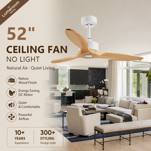 52 Inch Modern Wood <b>Ceiling</b> <b>Fan</b> No Light Downrod <b>Ceiling</b> <b>Fan</b> with <b>Remote</b> Quiet Reversible DC Motor for Living Room Bedroom - Product Image 1