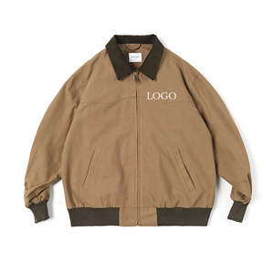 Veste en toile décontractée vintage pour homme, style workwear, avec col montant et logo frontal, option logo personnalisé, coupe-vent - Product Image 1