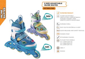 Patins à roulettes d'extérieur réglables SOLEX 5 tailles pour enfants - Roulements ABEC-7 de haute qualité et durables, capacité 100 kg - Product Image 3