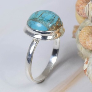 Bleu cuivre Turquoise 925 argent Sterling forme ronde bague en pierres précieuses décembre pierre de naissance Simple bague cadeau pour anniversaire - Product Image 3