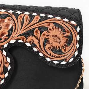 Chain Western <b>Sling</b> <b>Bag</b> Tassel Zipper Eco-Friendly Cowhide Leather Crossbody Purse Floral Hand Tooling Bohemian Style <b>Women</b> - Product Image 3