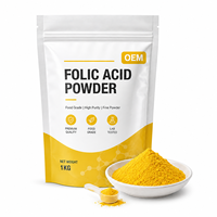 Poudre d'acide folique de qualité alimentaire, complément de vitamine B9, ingrédient, OEM, ODM, marque privée, vente en gros, fabricant, fournisseur