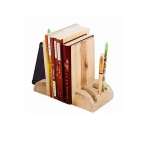 Sujetalibros con soporte para bolígrafos Diseño Accesorios para el hogar World Wide Top Decoración de escritorio de madera Extremo de libro decorativo de madera