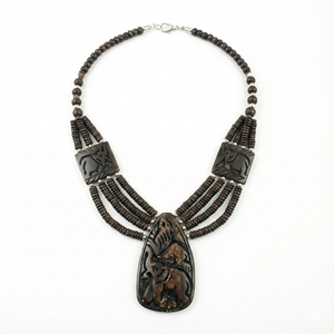 สร้อยคอจี้รูปช้างประดับมงกุฎทำจากเงินทิเบตและอาเกตแกะสลักด้วยมือ - เครื่องประดับสไตล์วินเทจชนเผ่าโบโฮสำหรับผู้หญิง - Product Image 1