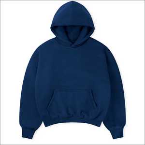 Sudaderas con Capucha de Felpa Azul Oscuro de 430 g/m², 100% Algodón, Hombros Caídos, Estilo Holgado, Estampado, Invierno, Unisex - Product Image 1
