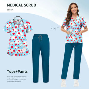 Vaslcare ชุดเสื้อคอวีทรงตรงสำหรับสตรีชุดพยาบาลพิมพ์ลายสำหรับร้านเสริมสวยขายส่งผ้าใบ - Product Image 2