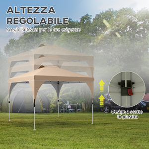 Outsunny Gazebo de jardin pliable 3x3m avec hauteur réglable et sac de transport à roulettes, beige - Product Image 6