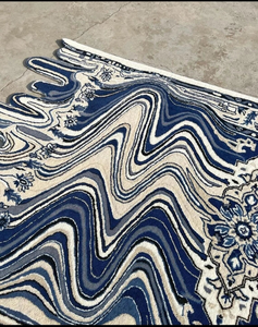Alfombra persa de lana azul de alta calidad, Alfombra de puerta delantera de tamaño personalizado peluda de corredor Irregular con mechones a mano con efecto de fusión en venta - Product Image 4