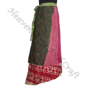 Nouveau rabais de gros!!! Assortiment de jupes en soie indienne sari magique de l'Inde réversible Vintage soie magique 38 pouces de longueur - Product Image 4