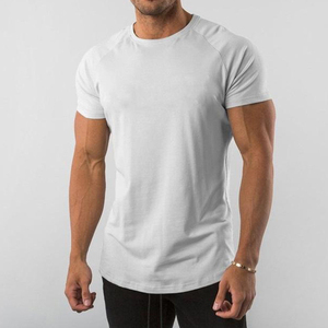Camiseta personalizada de alta calidad para hombre, ajustada, sólida, de algodón/poliéster, transpirable, de verano, que absorbe la humedad, elástica, de manga corta, para gimnasio - Product Image 1