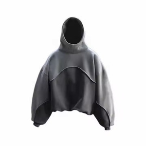 Vente en gros de sweat à capuche avec logo personnalisé coupe et couture pull à capuche en coton patchwork deux tons sweats à capuche courts surdimensionnés pour hommes - Product Image 2