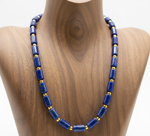 Collar de Cuentas Geométricas Chapado en Oro y Plata Tibetana de 18 Pulgadas de Alta Calidad para Mujer, con Lapislázuli Natural y Labradorita, Regalo Moderno - Product Image 1