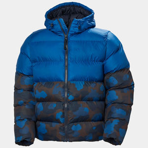 Veste matelassée d'hiver à bulles bleues avec fermeture à glissière à col à capuche Service OEM Veste de rue à porte pour hommes - Product Image 4
