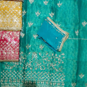 Designer moderne non cousu brodé à la main beaux pieds costumes pour femmes indien mode-avant style traditionnel pour organza - Product Image 1