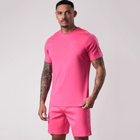 Nouvel ensemble de t-shirt et short pour homme, style tendance imprimé, coupe ajustée, manches courtes, panneaux contrastants, idéal pour la gym, l'entraînement et la plage