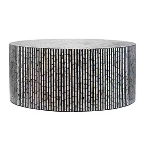 โต๊ะกาแฟทรงกลมแบบโมเดิร์น ตกแต่งด้วยเปลือกหอย ทำด้วยมือ ทนทาน สีธรรมชาติ - Product Image 4