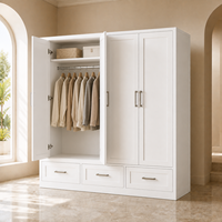 Armoire blanche sur mesure pour chambre à coucher, meuble de chambre à coucher, placard à 4 portes avec 3 tiroirs pour hôtel, villa, appartement