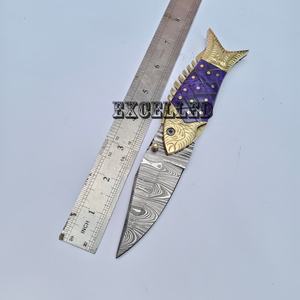 Cuchillo de bolsillo plegable de acero de Damasco duradero personalizado de fabricante de venta al por mayor, cuchillos de supervivencia de caza EDC para acampar al aire libre - Product Image 5