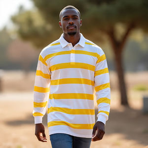 Polo a rayas con sublimación personalizada para hombre, de cuello vuelto Camiseta con estampado, Polo personalizado con línea a rayas para hombre - Product Image 1