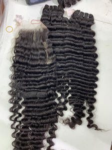 Venta al por mayor de alta calidad virgen cabello humano birmano rizado paquetes de 30 pulgadas con cierre de encaje Frontal Real 100% cabello humano - Product Image 5