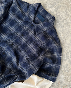 Chemise d'été à carreaux décontractée personnalisée vintage sérigraphie Boxy Fit unisexe boutons double couche chemise à manches longues pour hommes - Product Image 4