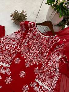 Ensemble haut et pantalon plazzo brodé lourd spécial Karwa Chauth de qualité supérieure pour femmes, vêtements ethniques festifs, vente en gros OEM ODM - Product Image 5