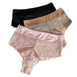 Culottes sexy personnalisées pour femmes européennes et américaines, en satin double couche avec dentelle, sans couture, design semi-couvrant les hanches - Product Image 6