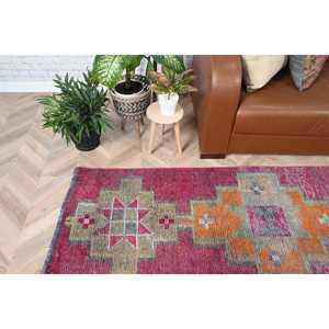 Rug, 2.3x9 ft Turkish Rug, <b>Red</b> Southwestern Rug <b>Wool</b> - Product Image 1