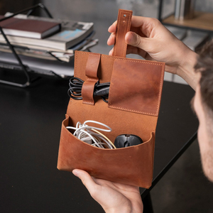 Organisateur de câbles en cuir véritable de luxe, imperméable, pour câbles USB, chargeurs, usage quotidien, voyage, accessoires de bureau, OEM - Product Image 1