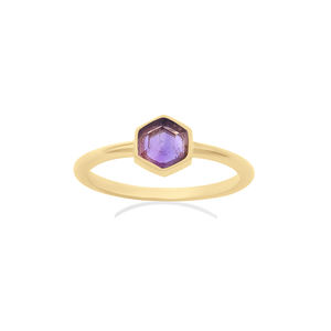 Amethyst Faceted Hexagon Shape 925 Sterling <b>Silver</b> Gold Plated Classic Bezel Setting IGI Certified <b>Ring</b> for Women Jewelry Making - Product Image 2