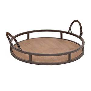 Juego de 2 bandejas de madera de alta calidad para servir con asas de metal Bandeja de decoración de postres para bodas Cumpleaños Fiesta Fábrica - Product Image 5