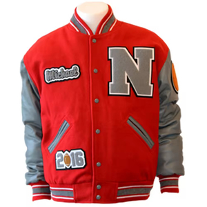 High Quality Custom <b>Men</b>’s Varsity <b>Jacket</b> With Embroidery, Stand Collar & Leather Sleeves, Winter Letterman Baseball <b>Jacket</b> - Product Image 1