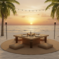 Table à manger carrée d'extérieur en rotin, écologique, confortable, durable, minimaliste, pour hôtel, ferme, chambre et parc