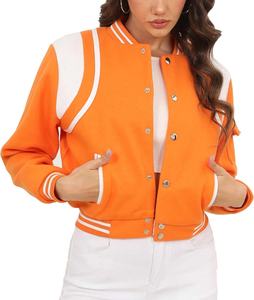 Femmes Bomber Varsity Jacket Casual Manches Longues Letterman Bouton Complet Recadrée Baseball Survêtement Varsity Jacket - Product Image 1