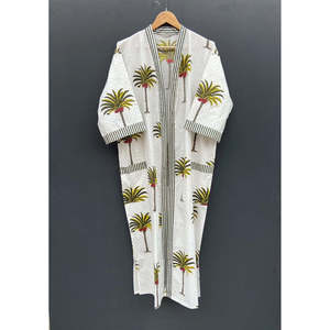 Kaftán de Algodón Estampado a Mano, Elegante Pareo de Playa con Palmeras, Accesorio Premium para Traje de Baño - Product Image 1