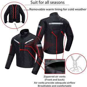 Windproof Breathable Full Body <b>Protective</b> <b>Gear</b> Armoured Padding Summer Riding <b>Motorcycle</b> Jacket Black Unisex Waterproof - Product Image 5