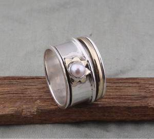 แหวนสปินเนอร์ไข่มุก925แข็งแหวนฟิดเจ็ตสเตอร์เงินแฮนด์เมดดีไซน์เนอร์ดวงอาทิตย์สำหรับผู้หญิงเครื่องประดับหินสำหรับเพื่อนเจ้าสาว - Product Image 4