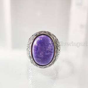 Nouvelle Arrivée Bague pour Homme en Argent Sterling 925 avec Pierre Précieuse Naturelle Charoïte Pierre de Naissance, Toutes Tailles, Bijoux Ottoman de Noël - Product Image 4