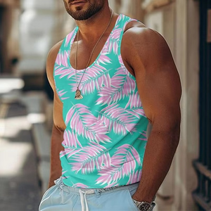 3D imprimé feuille géométrie débardeurs pour homme couleur dégradé motif t-shirts été décontracté gilet surdimensionné sport rue débardeur - Product Image 2