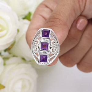 Amethyst Gemstone <b>Ring</b> for Women in 925 Solid Sterling <b>Silver</b> Elegant Birthstone <b>Statement</b> <b>Ring</b> Unique Jewelry Gift for Her - Product Image 1