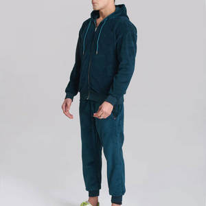 Survêtement sur mesure pour homme, coupe ajustée, imprimé uni, streetwear, tissu en velours, sweat-shirt à capuche, style zippé - Product Image 1