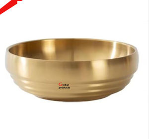 Cuenco para servir de acero inoxidable con acabado dorado de aspecto brillante para restaurante y bar de hotel - Product Image 1